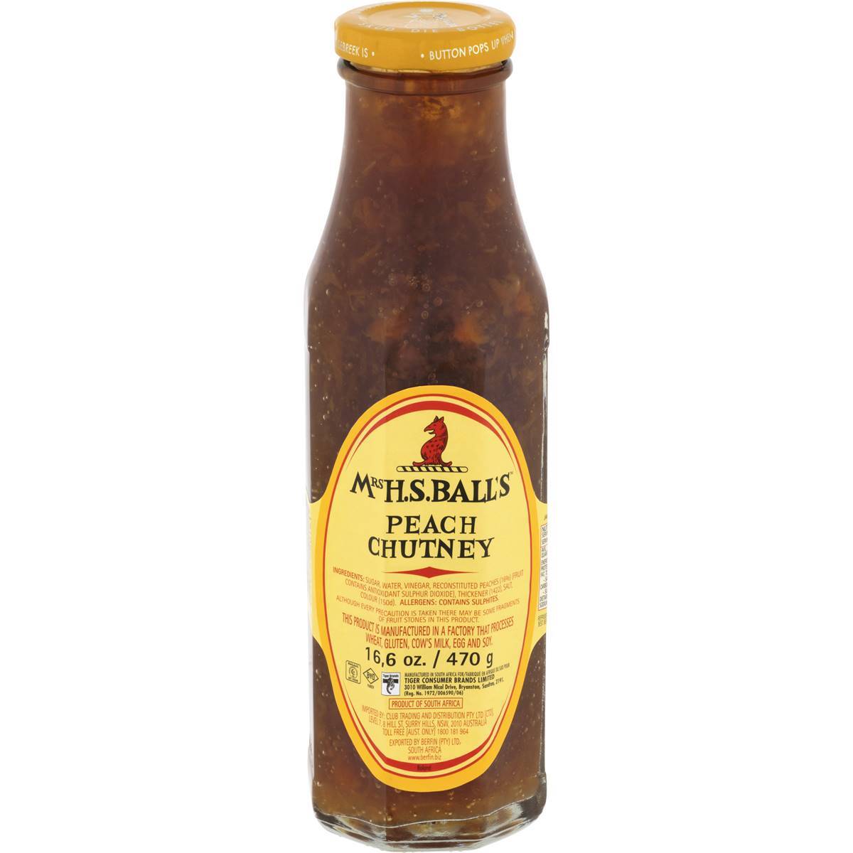 Bottle of McIlhenny's Peach Chutney on a white background